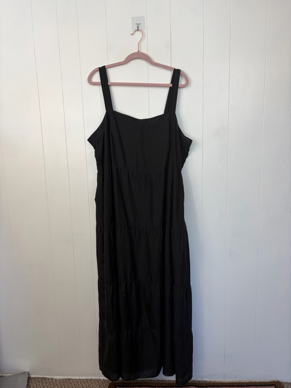 Eileen Fisher 100% Silk Black Habutai Dress Maxi Tiered Peasant summer size 2X - Picture 3 of 11